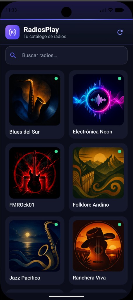 Catálogo de radios en la app Android RadioTvLive